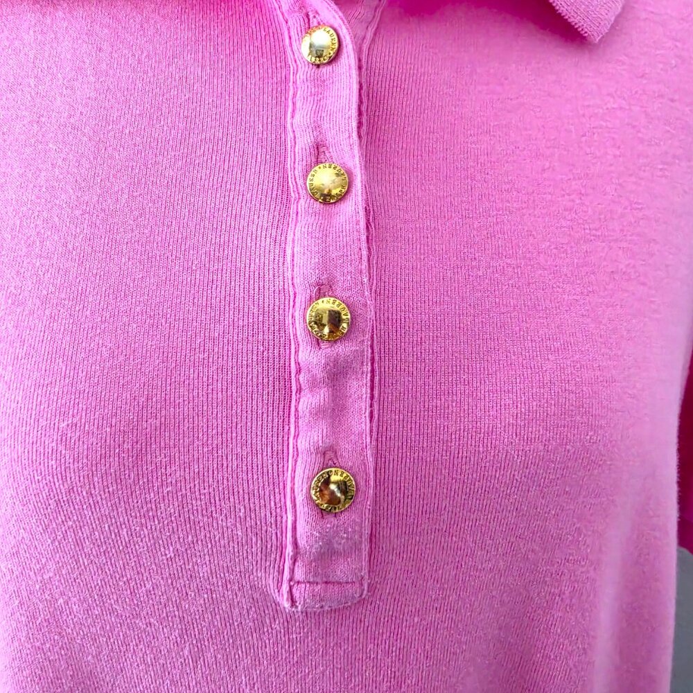 Lauren Ralph Lauren Women's XL Pink Gold Button Embroidered Logo Polo Shirt - Picture 3 of 10